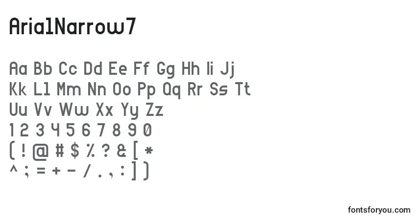 A fonte ArialNarrow7 – alfabeto, números, caracteres especiais