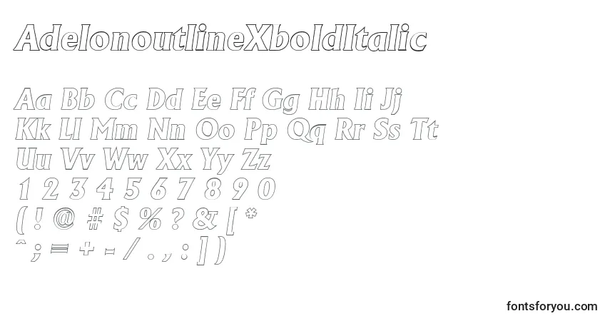 Шрифт AdelonoutlineXboldItalic – алфавит, цифры, специальные символы