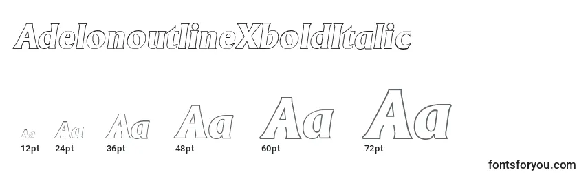 Размеры шрифта AdelonoutlineXboldItalic