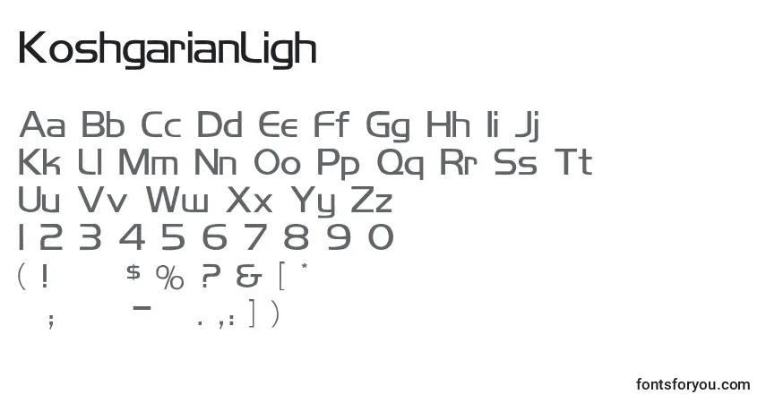 Шрифт KoshgarianLigh – алфавит, цифры, специальные символы