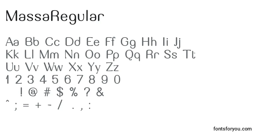 Schriftart MassaRegular – Alphabet, Zahlen, spezielle Symbole