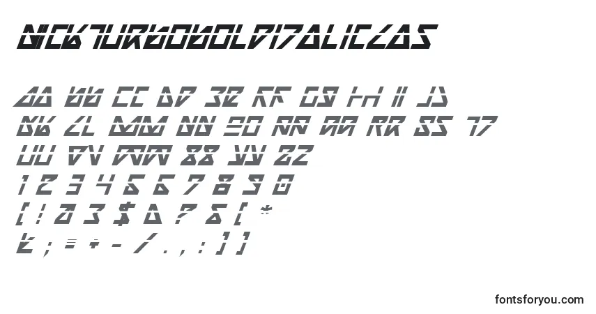 Czcionka NickTurboBoldItalicLas – alfabet, cyfry, specjalne znaki