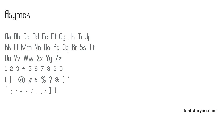 Шрифт Asymek – алфавит, цифры, специальные символы
