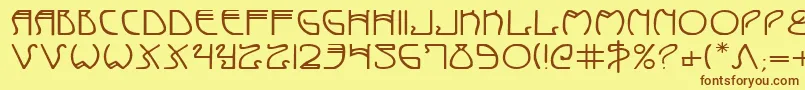 フォントCoydecoe – 茶色の文字が黄色の背景にあります。