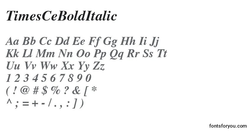 Schriftart TimesCeBoldItalic – Alphabet, Zahlen, spezielle Symbole
