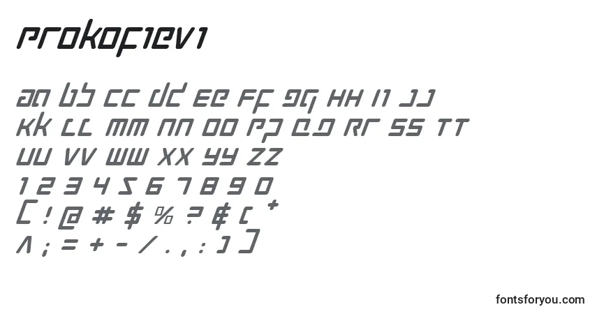 Czcionka Prokofievi – alfabet, cyfry, specjalne znaki