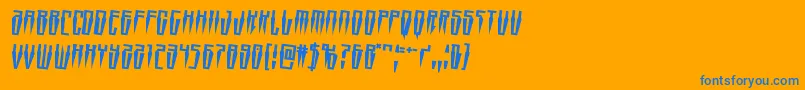 Swordtoothrotate2-Schriftart – Blaue Schriften auf orangefarbenem Hintergrund