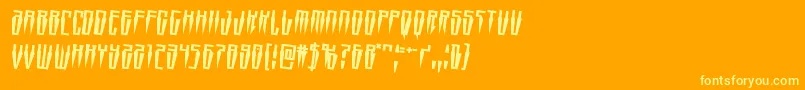 Swordtoothrotate2-Schriftart – Gelbe Schriften auf orangefarbenem Hintergrund