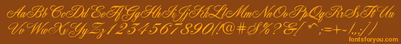 フォントQuill – オレンジ色の文字が茶色の背景にあります。
