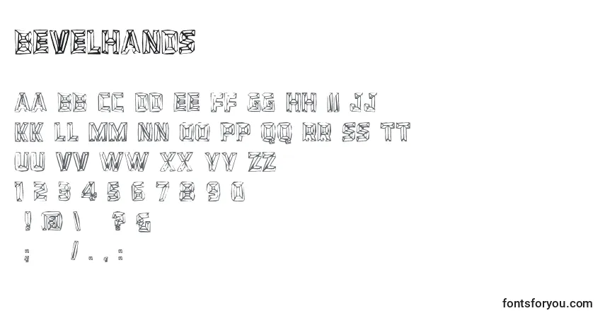 A fonte Bevelhands – alfabeto, números, caracteres especiais