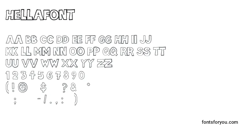 Schriftart Hellafont – Alphabet, Zahlen, spezielle Symbole