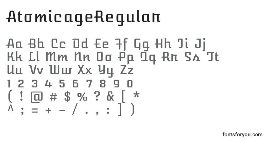 Schriftart AtomicageRegular – Alphabet, Zahlen, spezielle Symbole