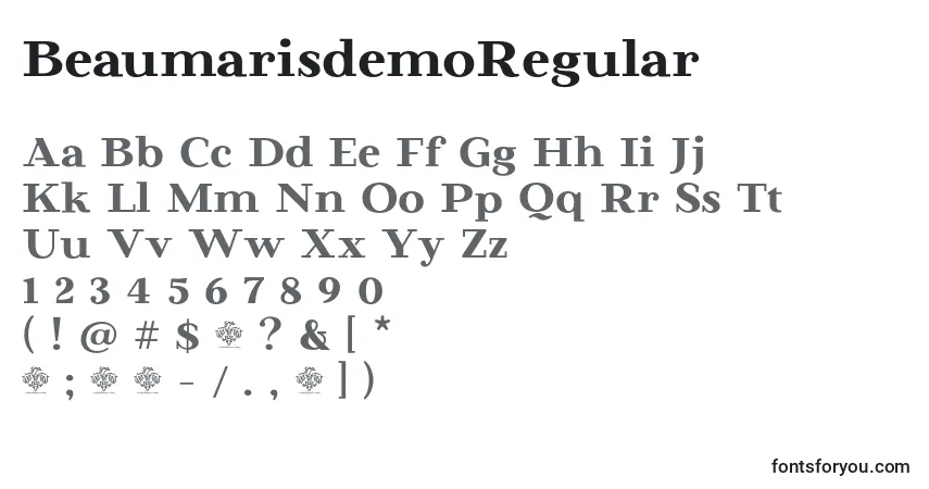 Czcionka BeaumarisdemoRegular – alfabet, cyfry, specjalne znaki