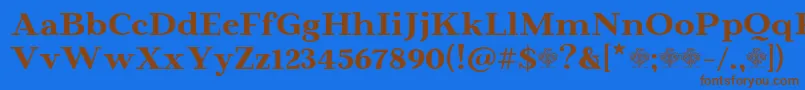 フォントBeaumarisdemoRegular – 茶色の文字が青い背景にあります。