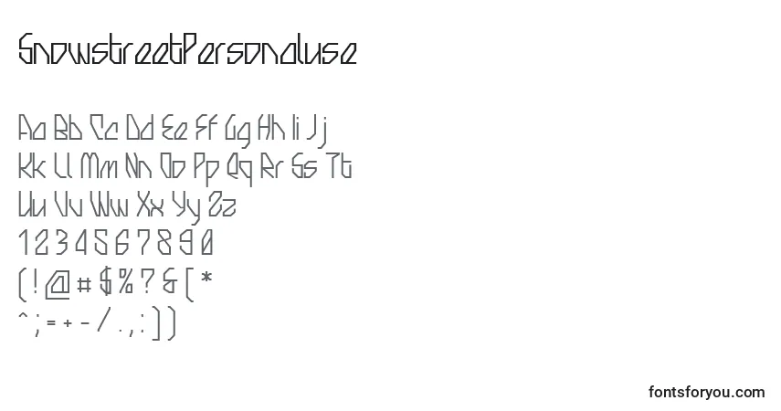Czcionka SnowstreetPersonaluse – alfabet, cyfry, specjalne znaki