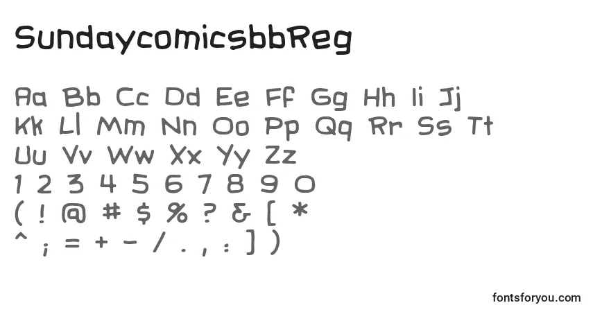 A fonte SundaycomicsbbReg – alfabeto, números, caracteres especiais