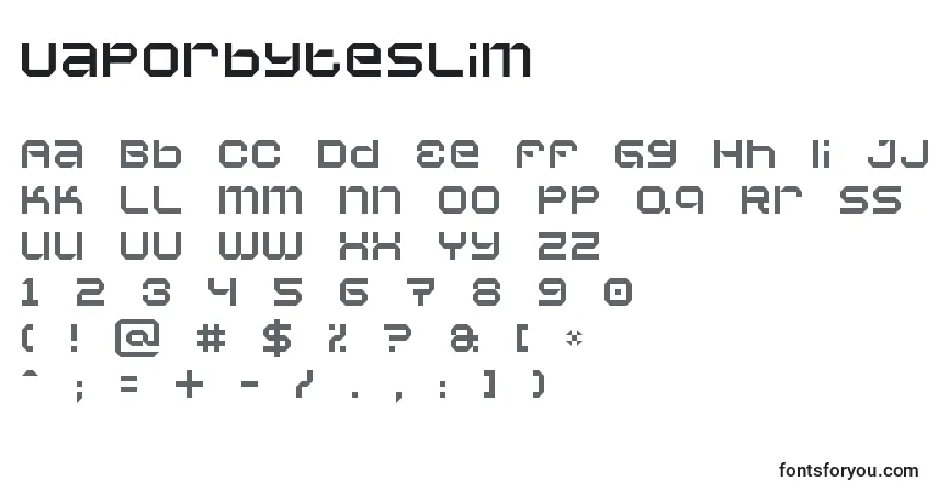A fonte VaporbyteSlim – alfabeto, números, caracteres especiais