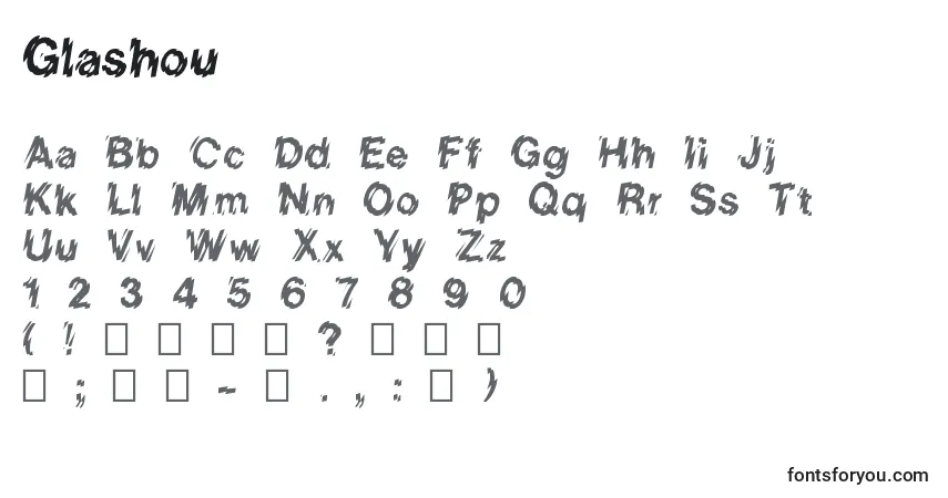 A fonte Glashou – alfabeto, números, caracteres especiais