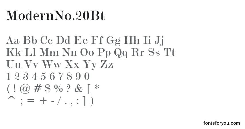 A fonte ModernNo.20Bt – alfabeto, números, caracteres especiais