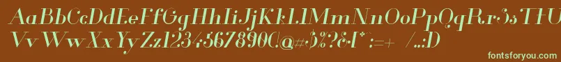 フォントGlamorItalic – 緑色の文字が茶色の背景にあります。