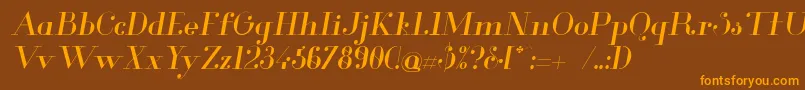 フォントGlamorItalic – オレンジ色の文字が茶色の背景にあります。