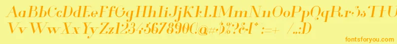 フォントGlamorItalic – オレンジの文字が黄色の背景にあります。