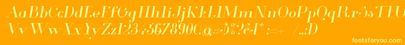 GlamorItalic-Schriftart – Gelbe Schriften auf orangefarbenem Hintergrund