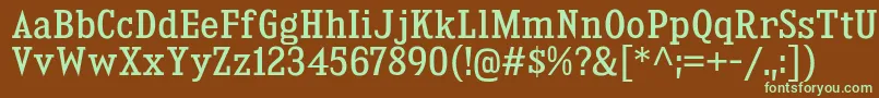 フォントKingsbridgeScRg – 緑色の文字が茶色の背景にあります。