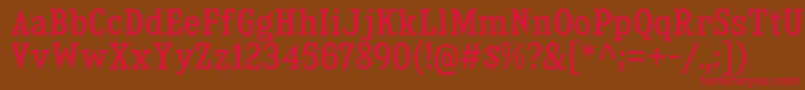 フォントKingsbridgeScRg – 赤い文字が茶色の背景にあります。