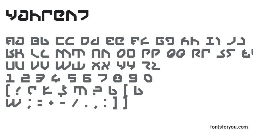 Czcionka Yahren7 – alfabet, cyfry, specjalne znaki