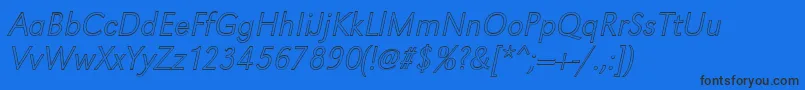 GroteskouXlightItalic-fontti – mustat fontit sinisellä taustalla