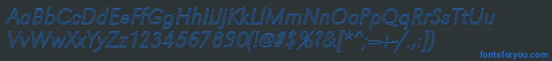 GroteskouXlightItalic-Schriftart – Blaue Schriften auf schwarzem Hintergrund