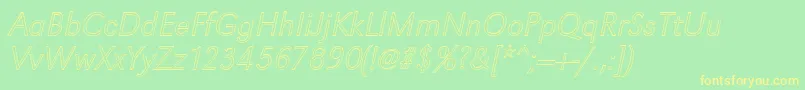 Fonte GroteskouXlightItalic – fontes amarelas em um fundo verde