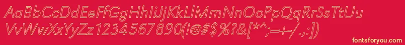 Fonte GroteskouXlightItalic – fontes amarelas em um fundo vermelho