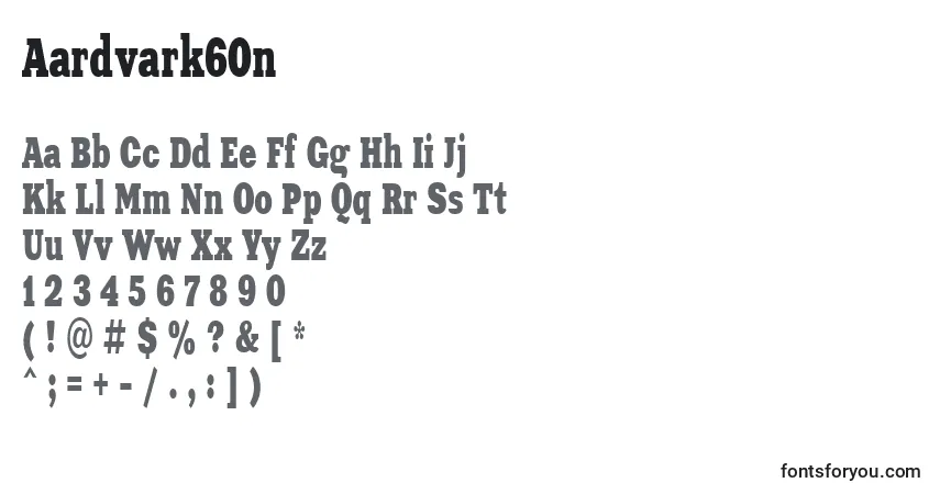 Czcionka Aardvark60n – alfabet, cyfry, specjalne znaki