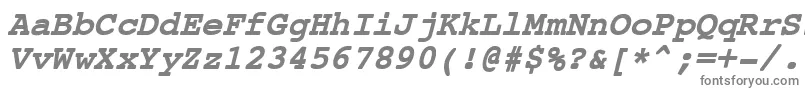 CourierNewBoldItalic-fontti – harmaat kirjasimet valkoisella taustalla