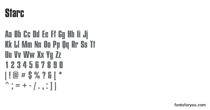 A fonte Starc – alfabeto, números, caracteres especiais