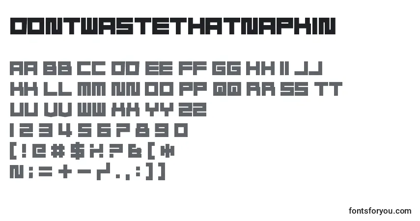 A fonte DontWasteThatNapkin – alfabeto, números, caracteres especiais