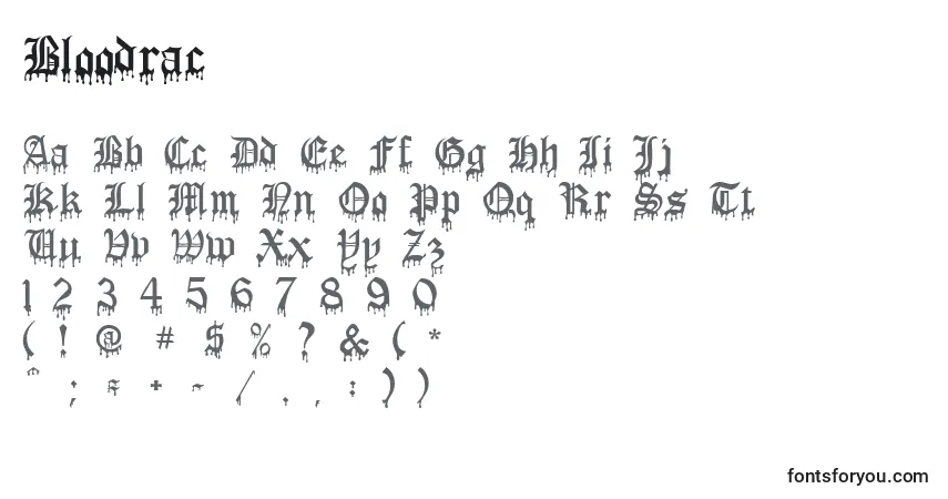 Czcionka Bloodrac – alfabet, cyfry, specjalne znaki