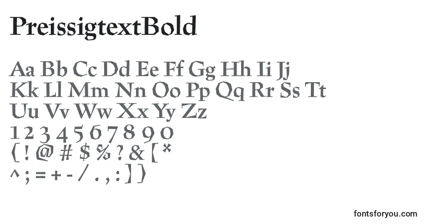 A fonte PreissigtextBold – alfabeto, números, caracteres especiais