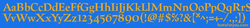 フォントPreissigtextBold – オレンジ色の文字が青い背景にあります。