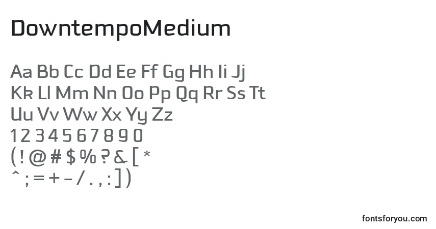 Czcionka DowntempoMedium – alfabet, cyfry, specjalne znaki