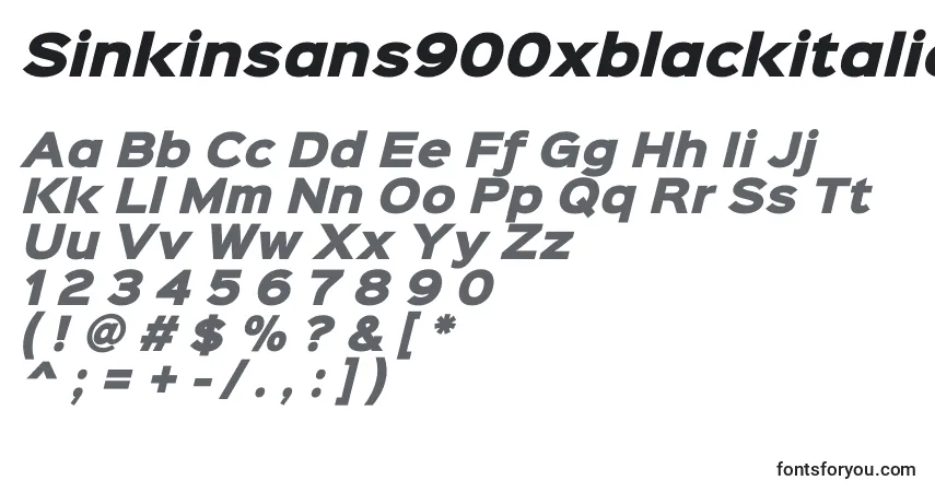 A fonte Sinkinsans900xblackitalic – alfabeto, números, caracteres especiais