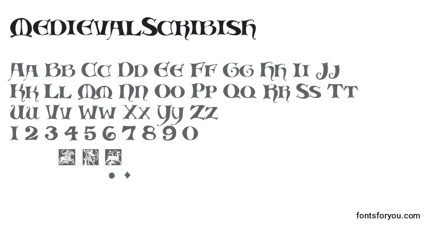 Czcionka MedievalScribish – alfabet, cyfry, specjalne znaki