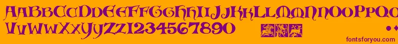 MedievalScribish-Schriftart – Violette Schriften auf orangefarbenem Hintergrund