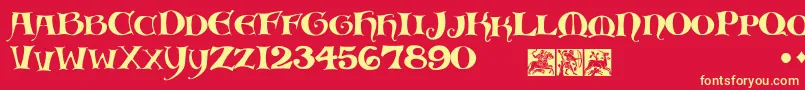 MedievalScribish Font – Yellow Fonts on Red Background