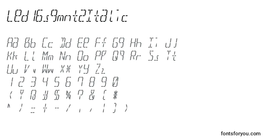 Led16sgmnt2Italicフォント–アルファベット、数字、特殊文字