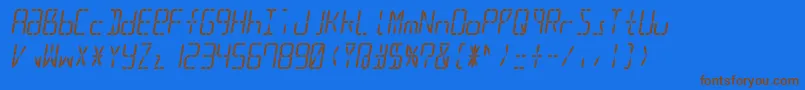 Led16sgmnt2Italic-Schriftart – Braune Schriften auf blauem Hintergrund