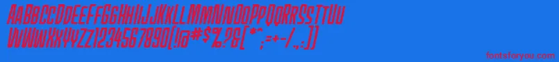 フォントMecheffectsonebbItal – 赤い文字の青い背景