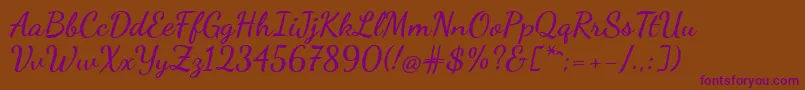 Dancingscript ffy Font – Purple Fonts on Brown Background